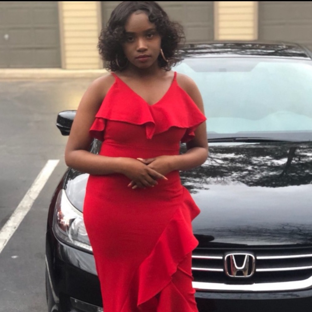 Maxi Red Dress / High low Ruffle - Picture 2 of 2